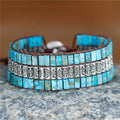 Handmade Turquoises Antique Silver Beads Weaving Statement Wrap Bracelet Wristband Gemstone Jewelry Gifts for Women Wholesale