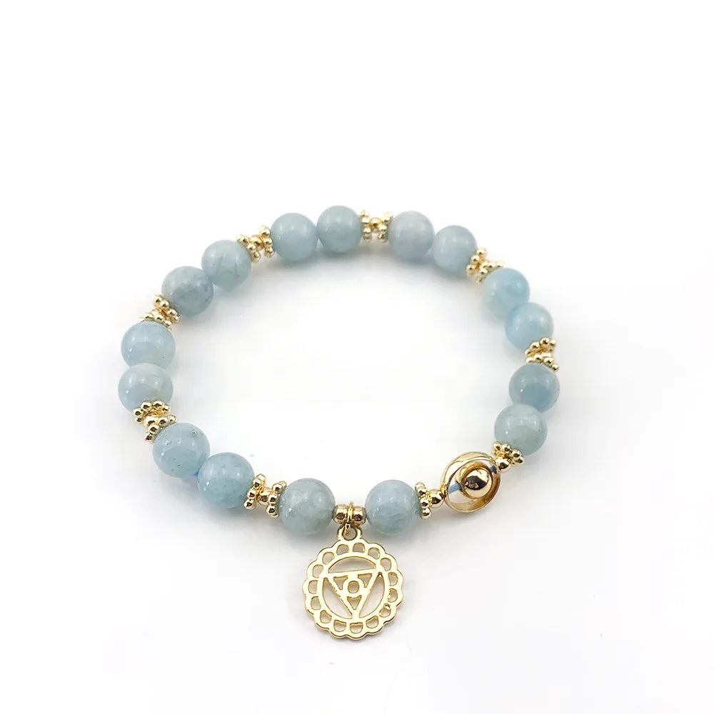 Wholesale Natural Crystals Healings Stone Energy Gemstone Quartz 7 Chakra Aquamarine Beaded Bracelet Crystal  for Sale
