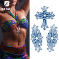 BXTAT GZ271to276 Temporary Body Tattoos White Semi-permanent Blue Genipa Juice Triangle Cross Star Numbers Chinese Character
