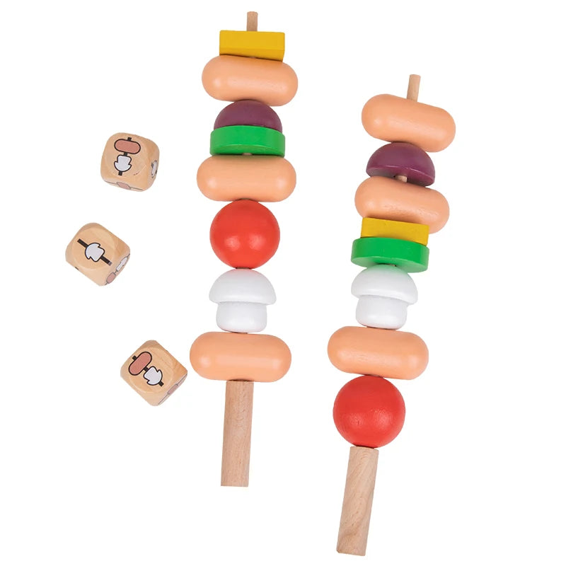 Wooden Toy Wood Block Beads Montessori Early Develop Colorful Shape Color Match Skewer Game