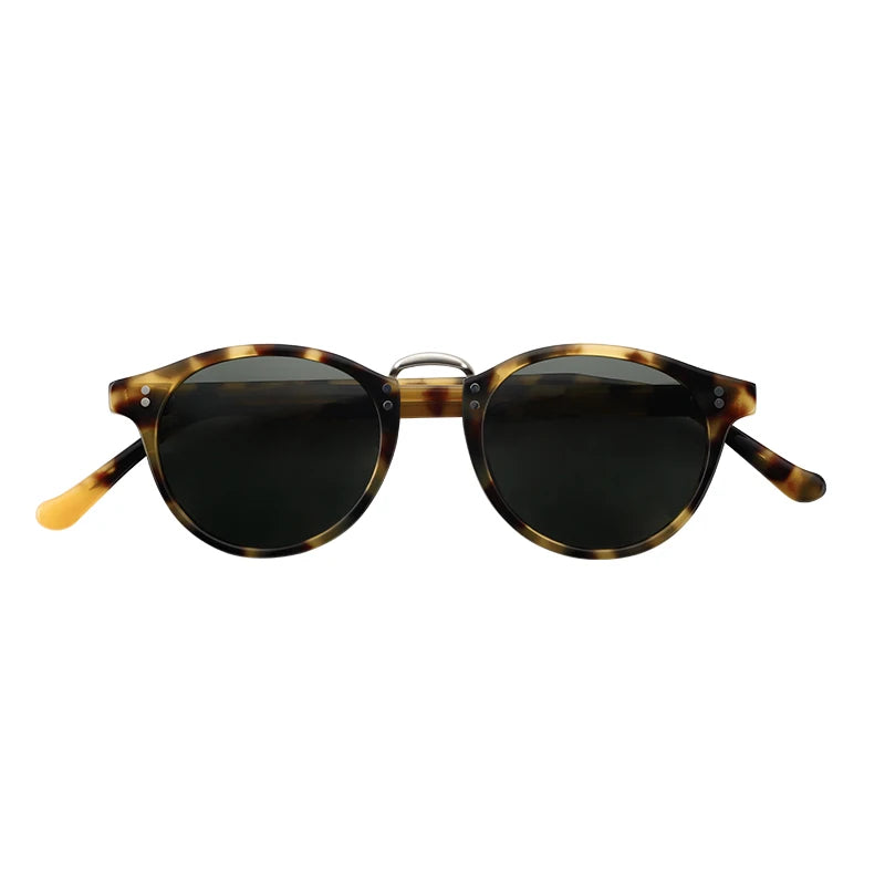 Handmade Retro Round Sunglasses for Men Lightweight Polarized Acetate Mirror Yellow Pink & Gray Frames Tac Lenses