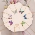 Wholesale Fashion Jewelry Dainty Gradient Colorful Crystal Diamond Butterfly Pendant Stainless Steel Necklace