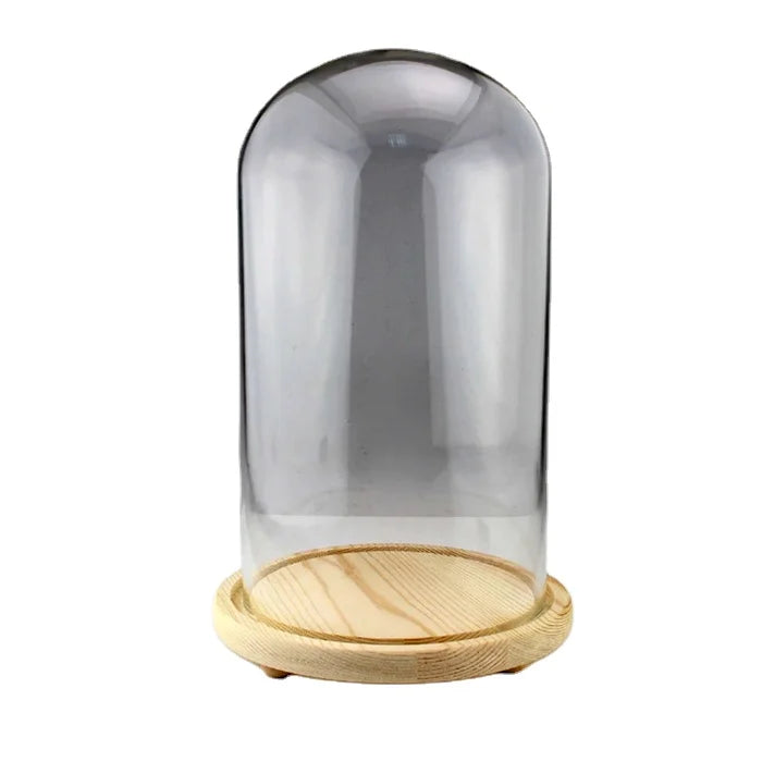 15*25cm Clear Glass Dome with Wood Stand Religious Home Decor Item