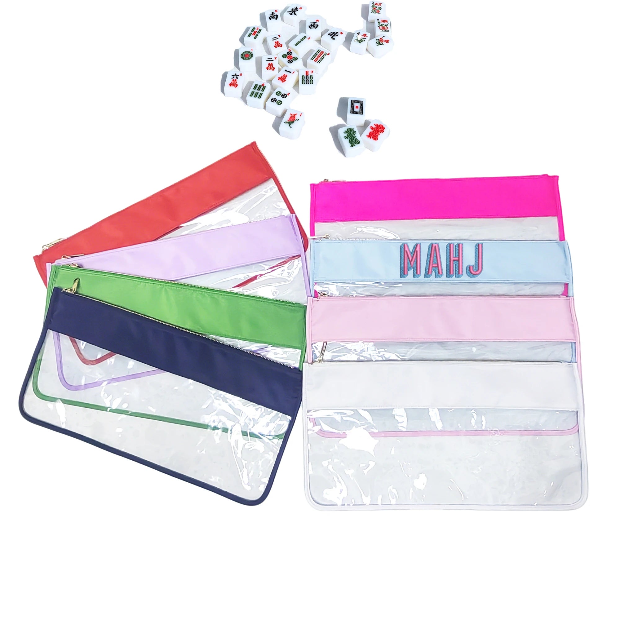 New American Style Extra Large Size Mahjong Storage Bag Transparent PVC Waterproof Zippered Mahj Pouch Clear Mahjong Tile Bag