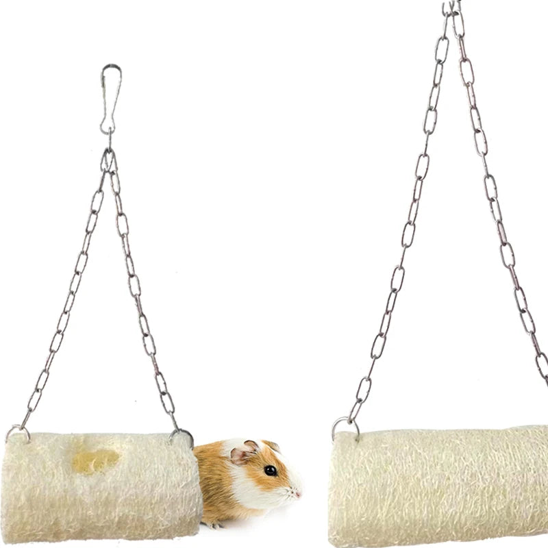 Natural Loofah Tunnel Toy Eco-Friendly Cage Hanging Sports Toys for Playful Pets Teeth Cleaning Grinding Feeder for Chipmunks