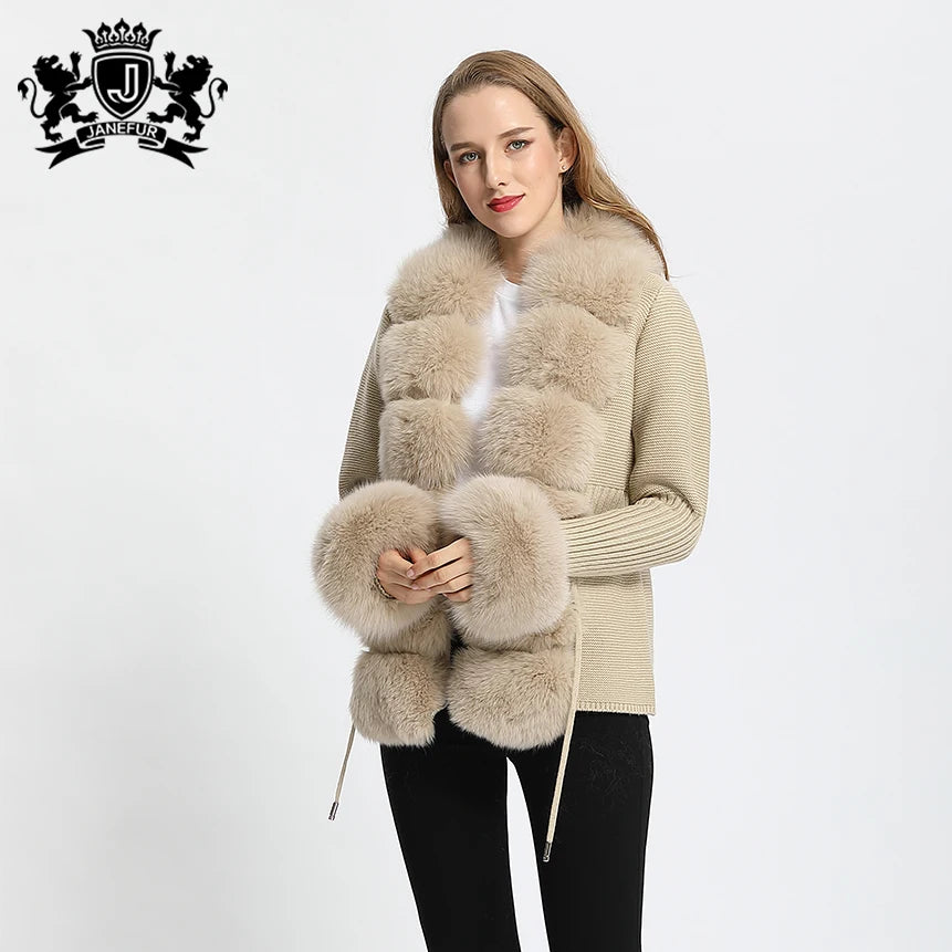 Janefur Women Knitting Coat Soft Genuine Fur Lady Sweater Jacket Customized Color Women Fur Sweater