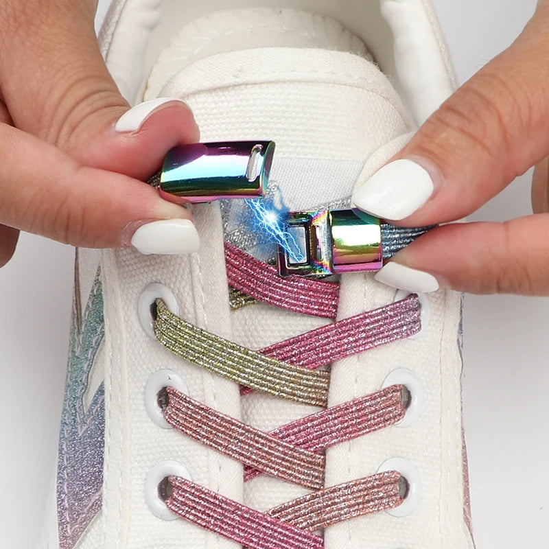 Custom Printed No Tie Elastic Shoe Laces Magnetic Sneakers Elastic Locks Polyester Material Custom Printed Magnetic Shoelaces