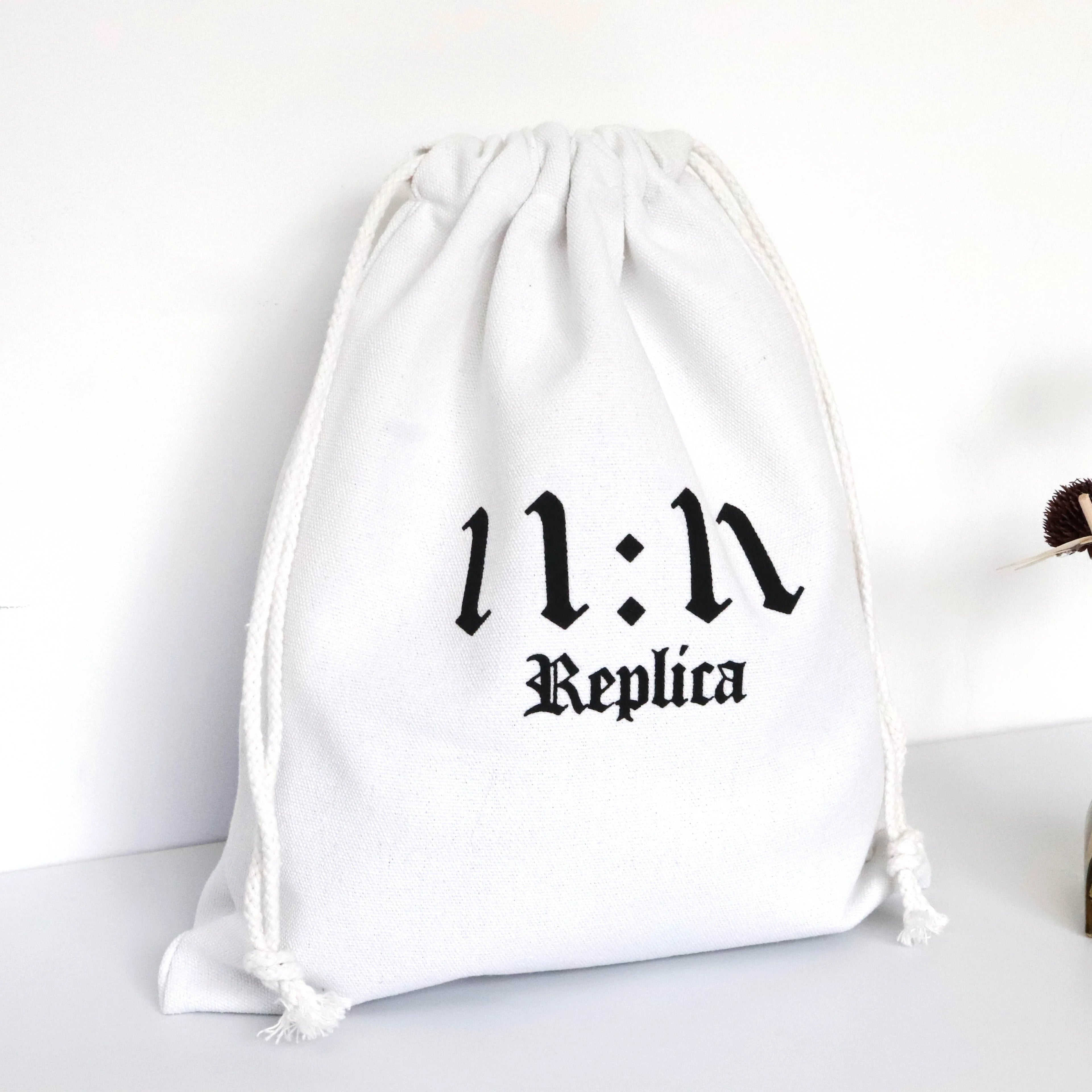 Eco Friendly White Cotton Canvas Drawstring Bag with String for Baseball Cap Hats Handbag Packaging Dust Pouch