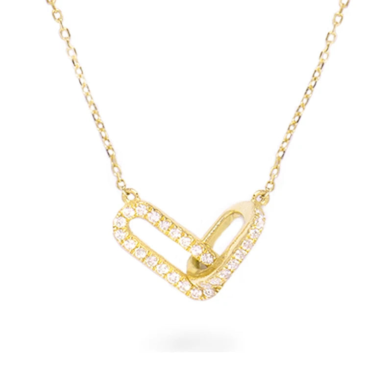 Gemnel Delicate 925 Sterling Silver 18k Yellow Gold Vermeil Linked up Diamond Necklace