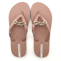 Women's Lightweight Flat Flip Flops Summer Fashionable PVC Beach Pool Sandals Metal Buckle Decorated Rubber Beach Shoes Metal