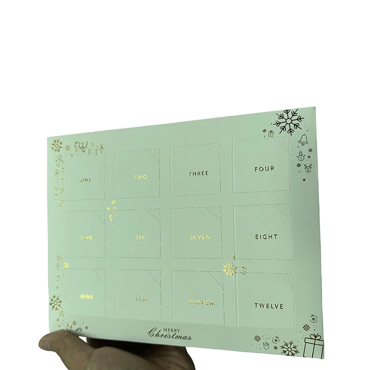 Custom Embossed Advent Calendar 12 Days Gold Foil Wax Melts Crystals Cardboard Box for Cosmetic Face Cream