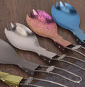 Integrated Outdoor Hiking Camping Cookware Tableware Travel Folding Titanium Alloy Fork Spoon Lightweight 15g