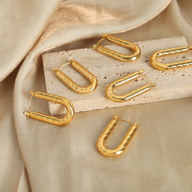 Fashionable Commuter Jewelry Geometric Twisted Earrings Waterproof Stainless Steel Gold Plated U-shaped Hoop Earrings Pendientes