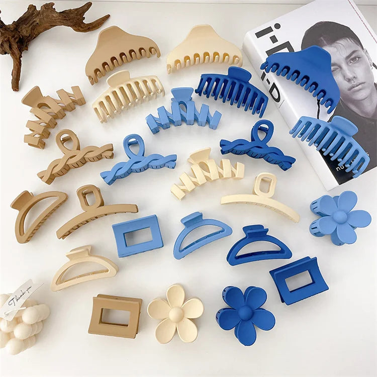 Fashion Solid Colors Elegant Geometric Flower Hair Claw Clips Big Matte Hair Claw Clamps