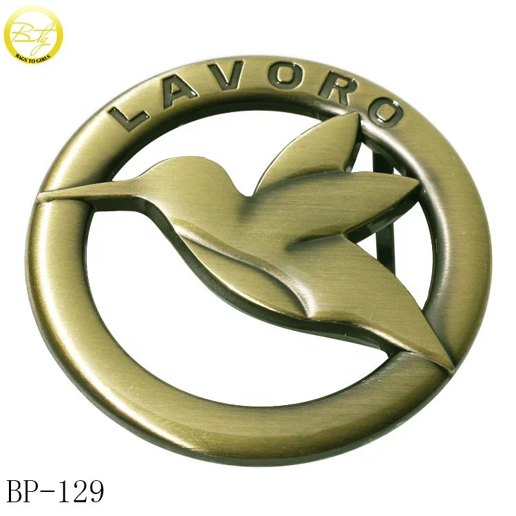 Custom Die Casting Belt Buckle Parts Brushed Brass Hollow logo Buckle Adjuster Wholesale for Backpack