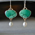 CAOSHI Ethnic Geometric Stone Dangle Earrings With Beautiful Pearl Lady Female Retro Turquoise Silver Gold Pearl Earring Women