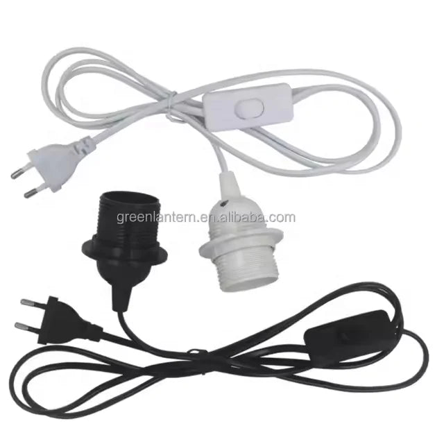 EU/US Plug 1.8m Power Cord Cables E27 Full Teeth Lamp Base Holder With Switch Electric Power Wire for Pendant Fixture Hang Lamp