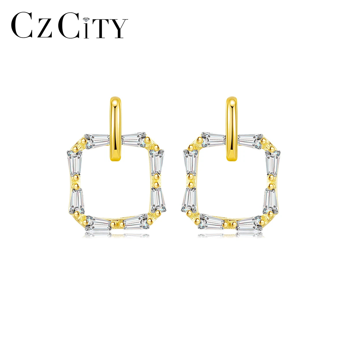 CZCITY Drop Geometric Hoop Zircon Silver New 2025 Luxury Cubic Zirconia Earing Zirconia Dropping Square Earring