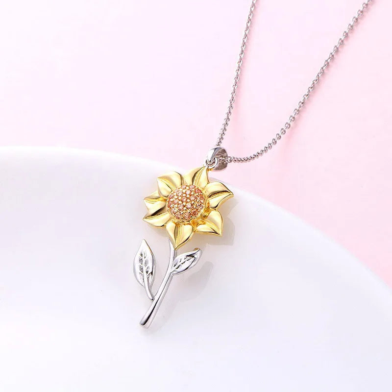 High Quality Design S925 Sterling Silver Exquisite Sunflower Pendant Necklace Women Girl Gift XDH0138