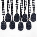 Sweater Crystal Natural Obsidian Pendant Choker Life Buddha Eight Patrons Glass Black Buddha Pendant Necklace