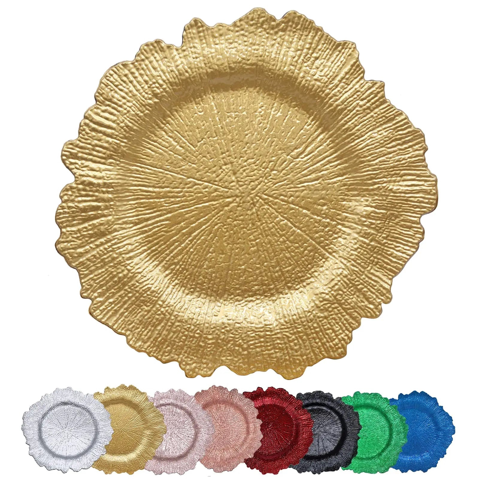 13 Inch Gold Plastic Reef Table Chargers Plates for Wedding Thanksgiving Christmas
