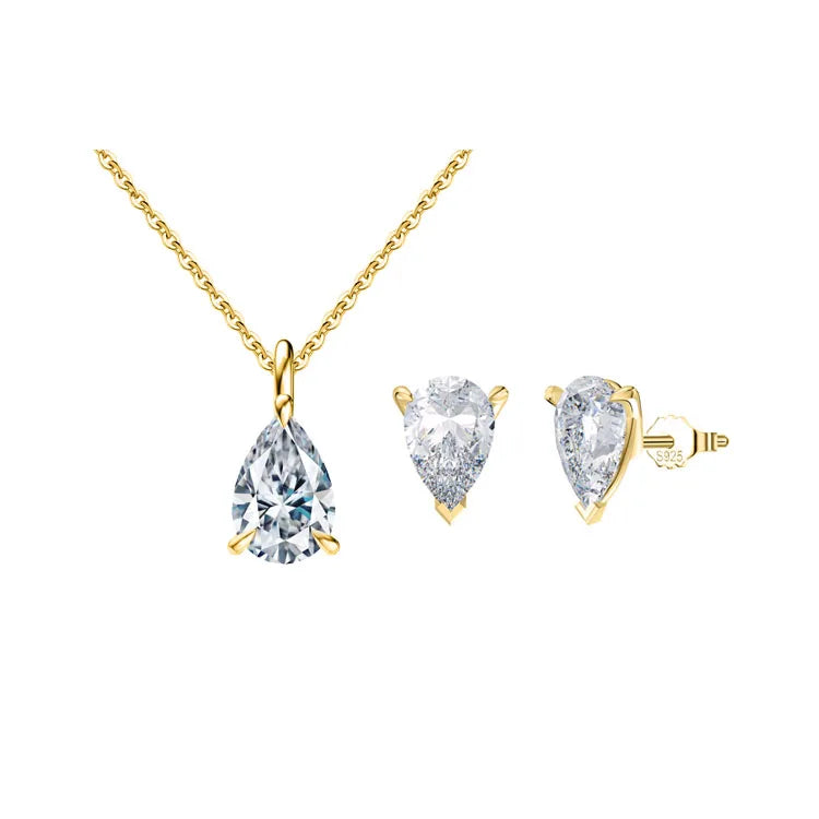 BLZ-6 RINNTIN 14K Gold 8A CZ Tearsdrop Earrings Necklace Jewelry Set for Bride Bridesmaids Bridal Wedding Party Prom