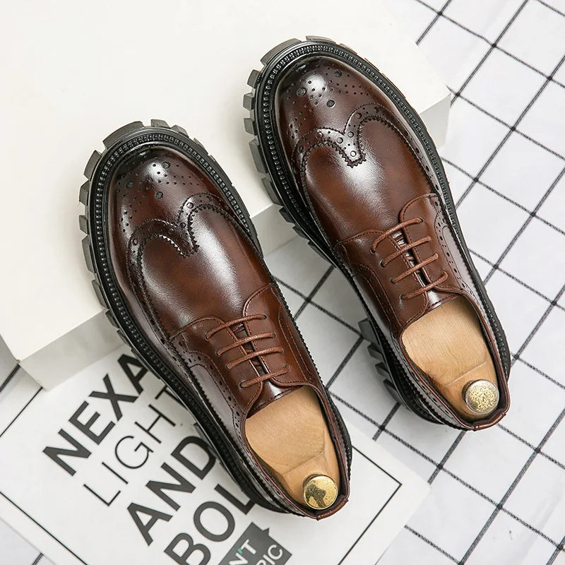 Light Mesh United States Thick Sole Carved Casual Autumn Work Boots Anti-slip Wear-resistant Office Wedding Dress Shoes