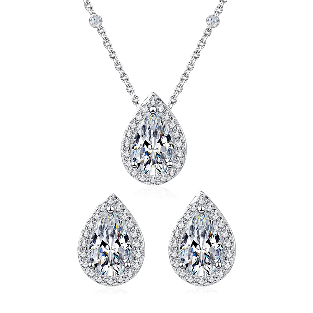Hot Selling Luxury Bridal Jewellery Pear Cut 5A Cubic Zircon Real 925 Sterling Silver Jewelry Set for Women Gifts
