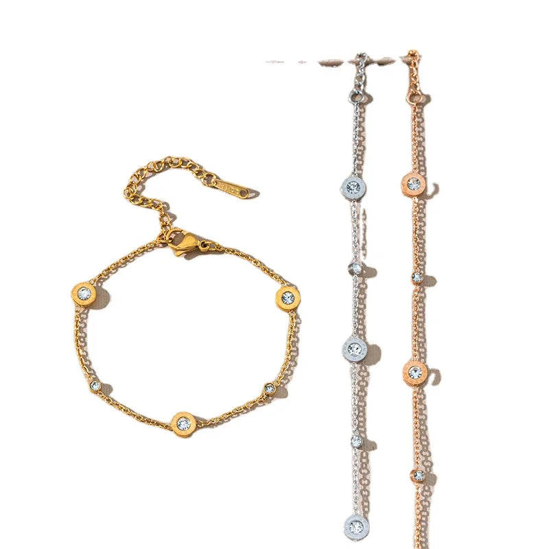 Hot Selling Stainless Steel Charms Link Chain Bracelet with Extension 18 K Gold Plated Zircon Charms Bracelet Jewelry for Women