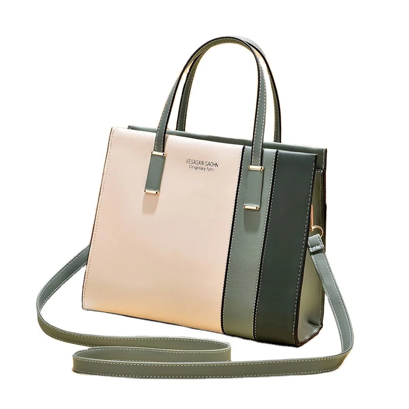 New Arrival Women Office Lady PU Leather Handbag Single-shoulder Bags Mom Casual Color Matching Shoulders Bag Messenger Bag