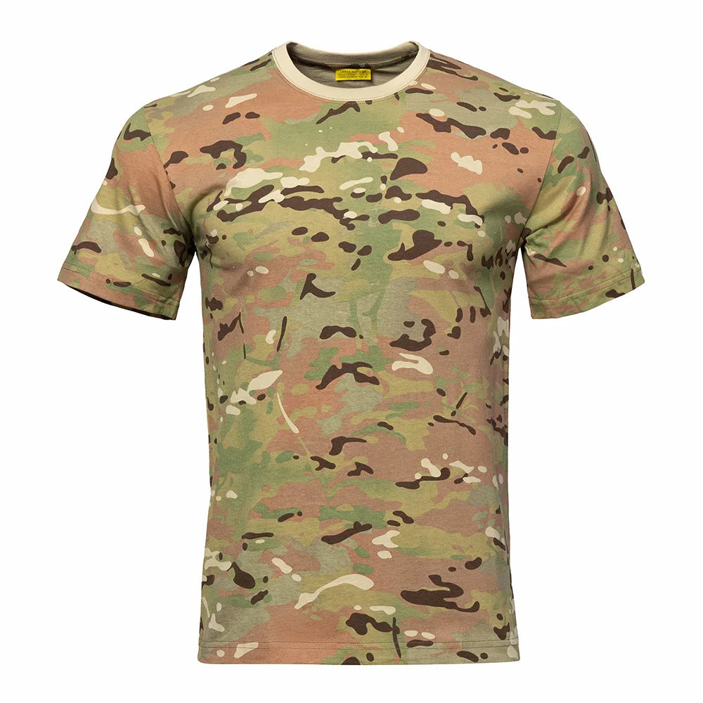 Camouflage Tactical Pure Cotton T Shirt Short Sleeves Hunting Training Round Neck T Shirt