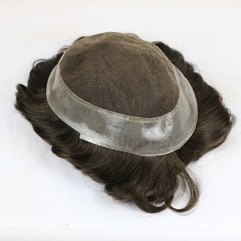 Australia Men Toupee Transparent Pu & Swiss Lace Male Wig Natural Human Hair Mens Hair Units Toupee