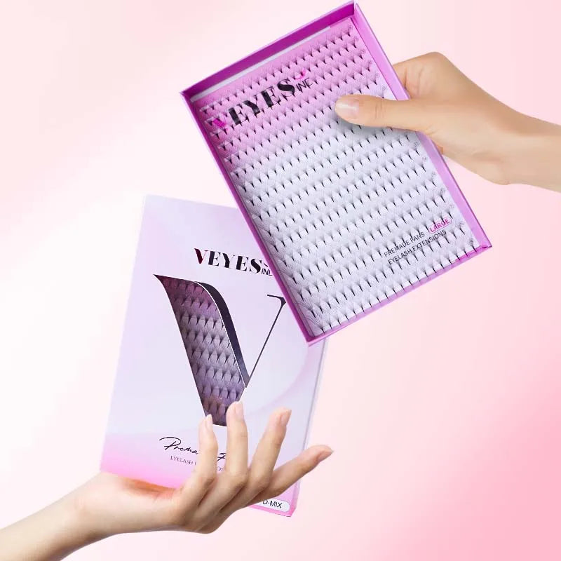 VEYES Private Label DIY Cluster Lash Trays Synthetic Hair Natural Long Cruelty-Free Glossy Double Heated Handmade Black Eyelash