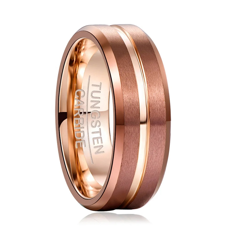 Alin Trendy Two Tone Brown and Rose Gold Plating Ring Jewelry Men Tungsten Wedding Bands Comfort Fit
