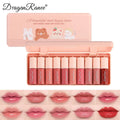 Dragon Ranee 10pcs /set Matte Lip Glazed Lip Gloss Moisturizing Lip Glaze Glass Waterproof No Blooming