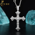 Religious Vintage Engraved Design Iris Pendant 925 Silver VVS Moissanite Diamond Cross Fine Jewelry Pendant