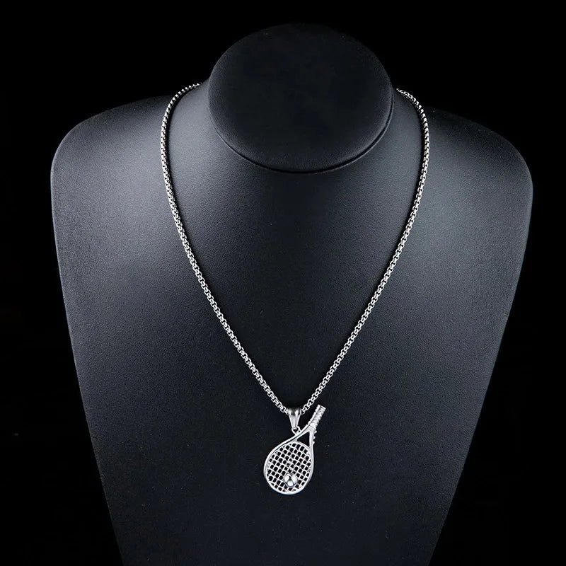 Hot Selling Fashion Accessories Tennis Racket Necklace Pendant New Stainless Steel Men's Necklace Wholesale