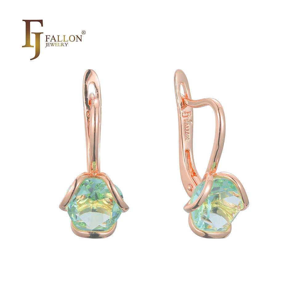FJ Fallon Fashion Jewelry Solitaire Earrings Plated in Rose Gold Brass Based