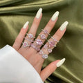 Fine Jewelry 925 Sterling Silver Engagement Wedding Rings Women's & Men's Heart Square Pink Jewellery Set for Parties