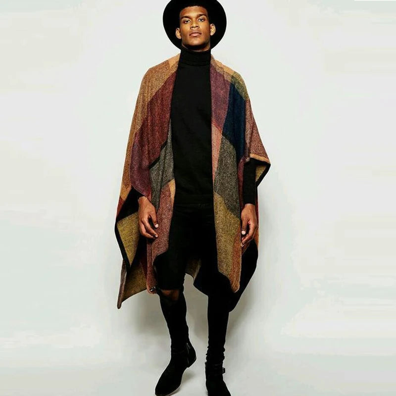 2023 New Men's Windbreaker Trend Color Matching Loose Casual Cape Jacket for Men