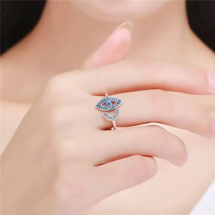Hot Sale Sterling Silver 925 Jewellery 3A Cubic Zircon Eye Adjustable Open Ring