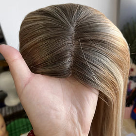 Gorgeous Women Topper Balayage Blonde Silk Base Toppers Human Hair Topper Hairpiece Patch Replacement System