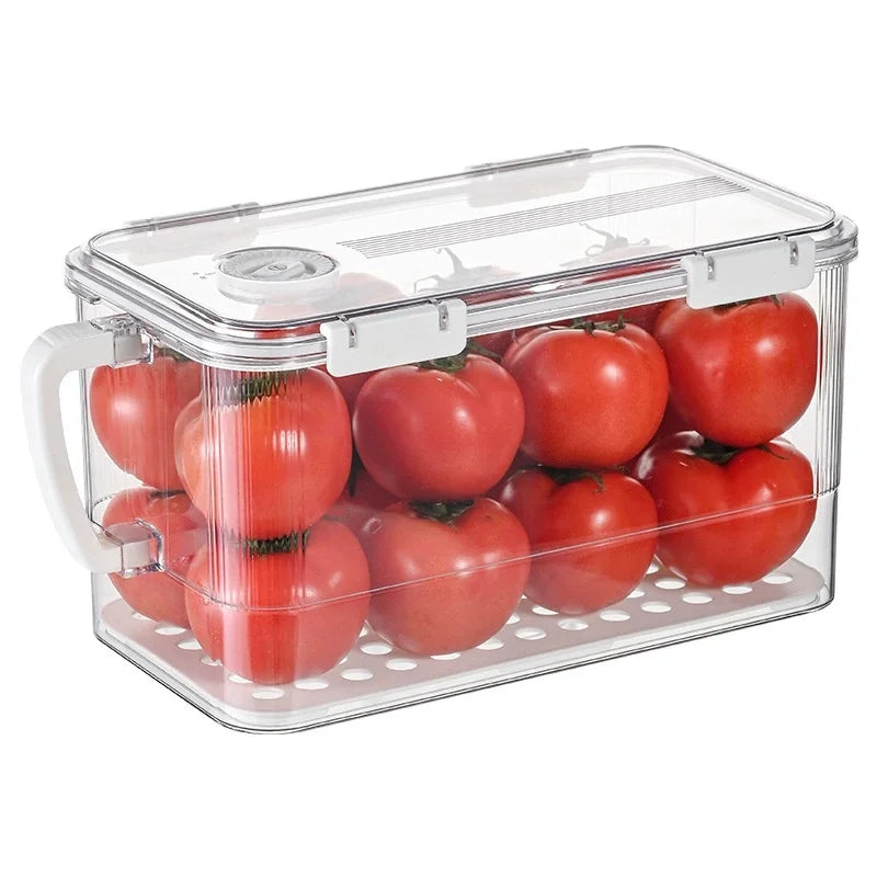 OWNSWING Vegetable Fruit Storage Containers for Fridge with Handle and Timing Refrigerator Organizer Bins with Draining Plate