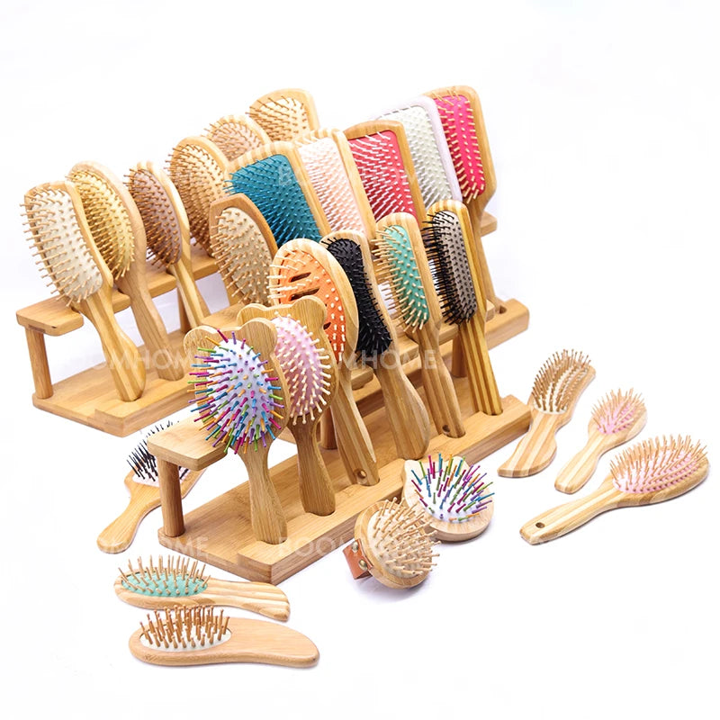 BOOMHME Best-selling Bamboo Hair Brush Set Custom logo Wholesale Paddle Hairbrush Detangle Hair Extension Tools Bulk  Hair Combs