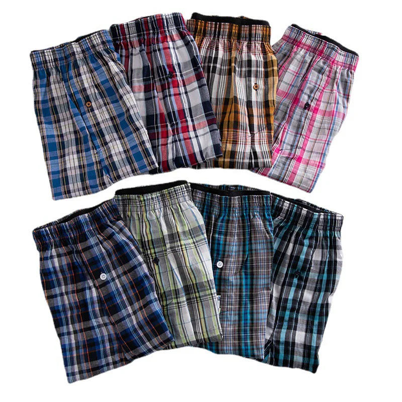 Big Stock Available Traditional Men's Underwear Cotton Plaid Boxer Shorts Comfy Loose Pajamas Home Wear Shorts