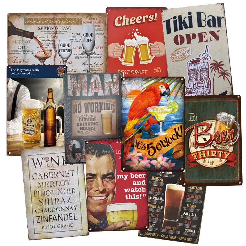 Cheers Beer Tiki Bar Vintage Metal Plate Tin Signs 20cm X 30cm Retro Wall Decor for Lounge Bar Cafe Home Kitchen Restaurant