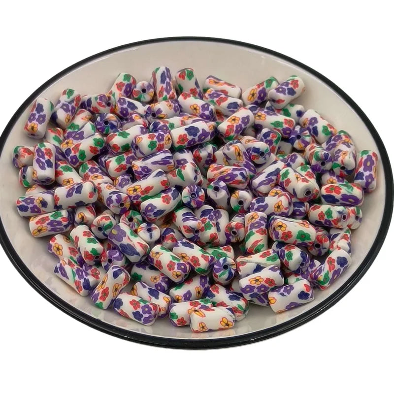 100 Pieces/pack Floral Print Multicolored Polymer Clay Beads DIY Bracelet Necklace Flower Pattern for Jewelry Making