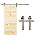 RHETECH 5Ft 8Ft Silver Wrought Iron Sliding Barn Door Hardware Set Steel Material Soft Close Tracking Barn Steel Door Hardware