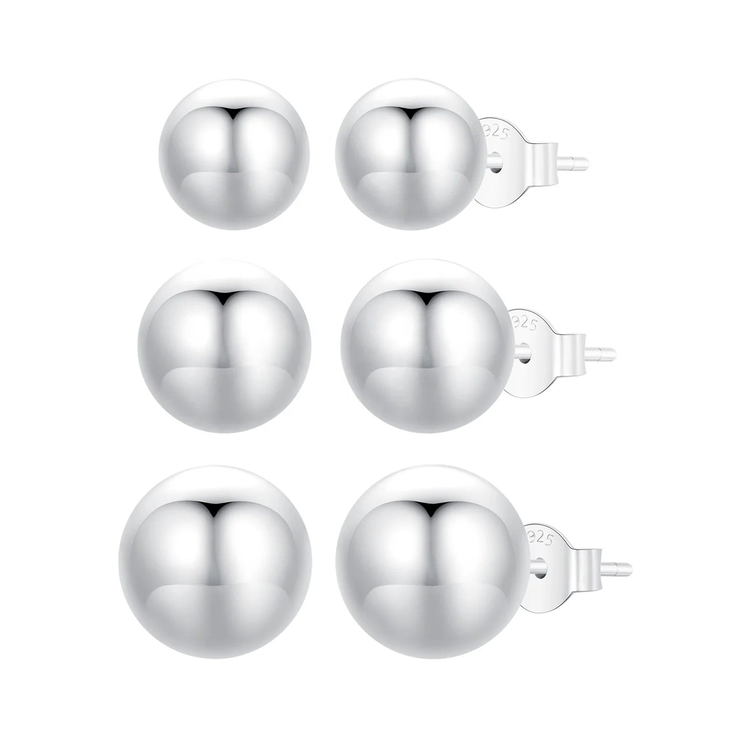 925 Sterling Silver Simple 3D Wedding Stud Earrings for Women Spherical 5-10MM Fine Jewelry Accessories SCE1725