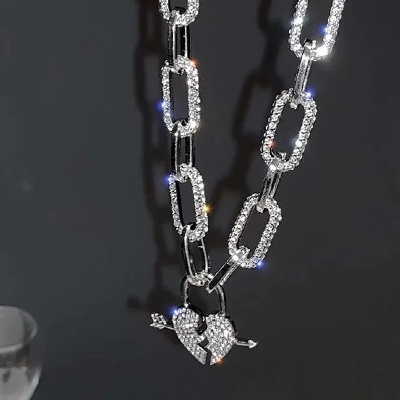 Best-Selling Hip-Hop Diamond Geometric Chain Necklace Love Heart Lock Pendant Necklace for Women Fashion Necklace 2021 Trendy